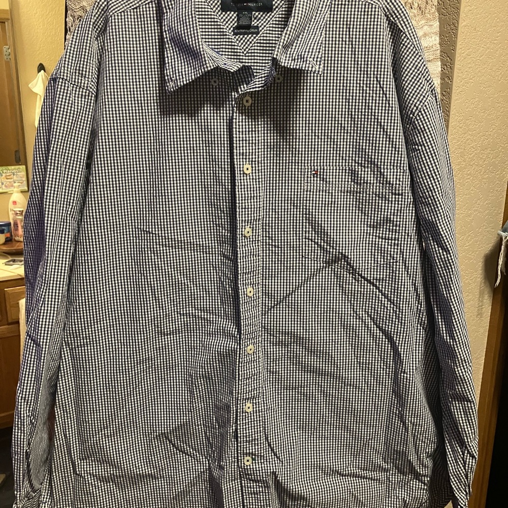 Tommy Hilfiger Men's Navy and White Gingham Shirt